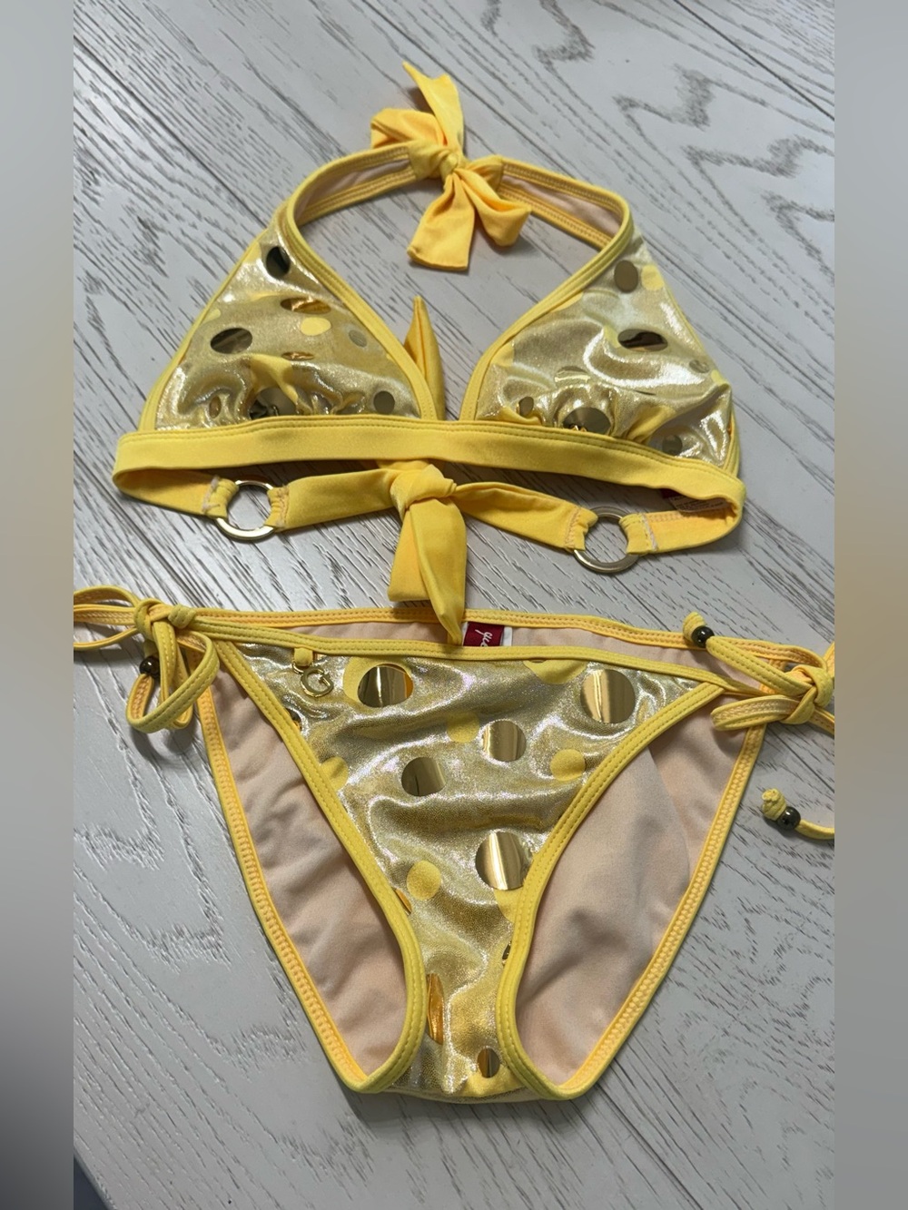 Guess Yellow and Gold Polka Dot Bikini Set